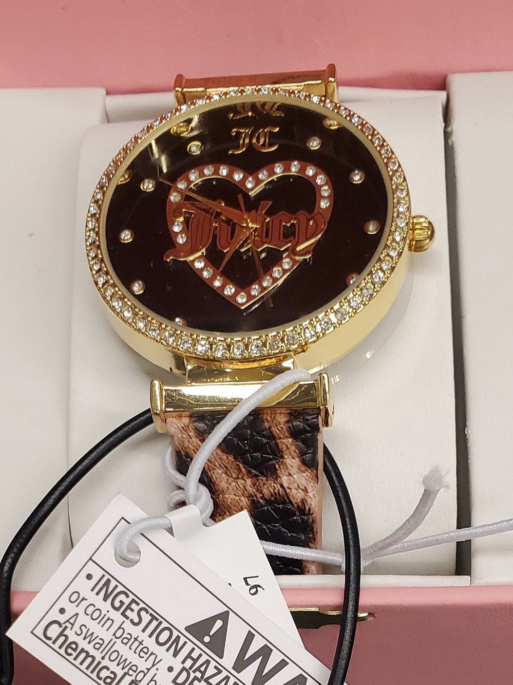 Juicy Couture Gold Watch with Black Dial and Leopard Strap